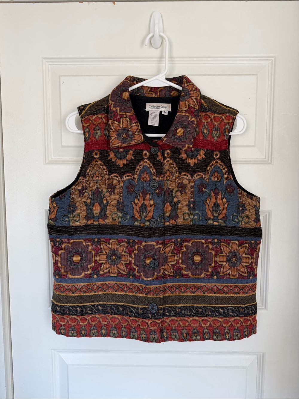 Coldwater Creek Multicolor Tapestry Button-Front Vest